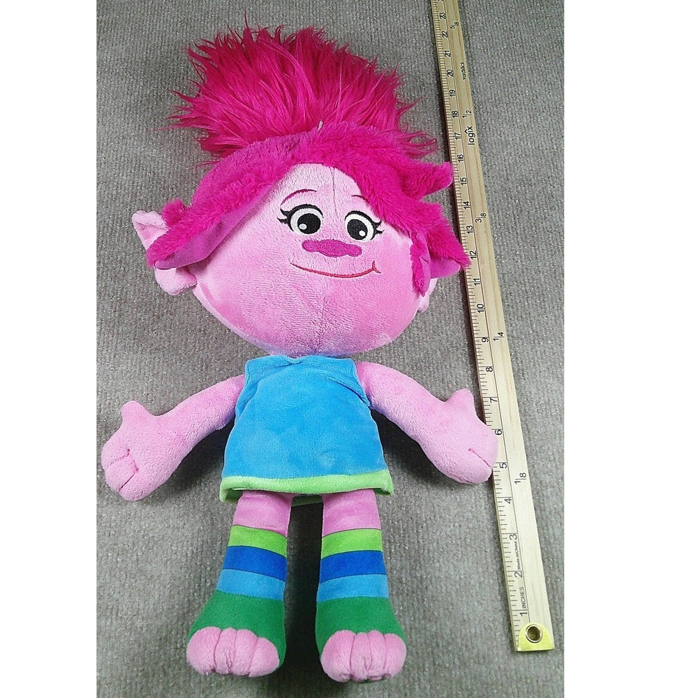 DreamWorks Trolls Poppy Plush Pink Hair‎ Blue Dress Stuffed Animal 18 Inch Toy